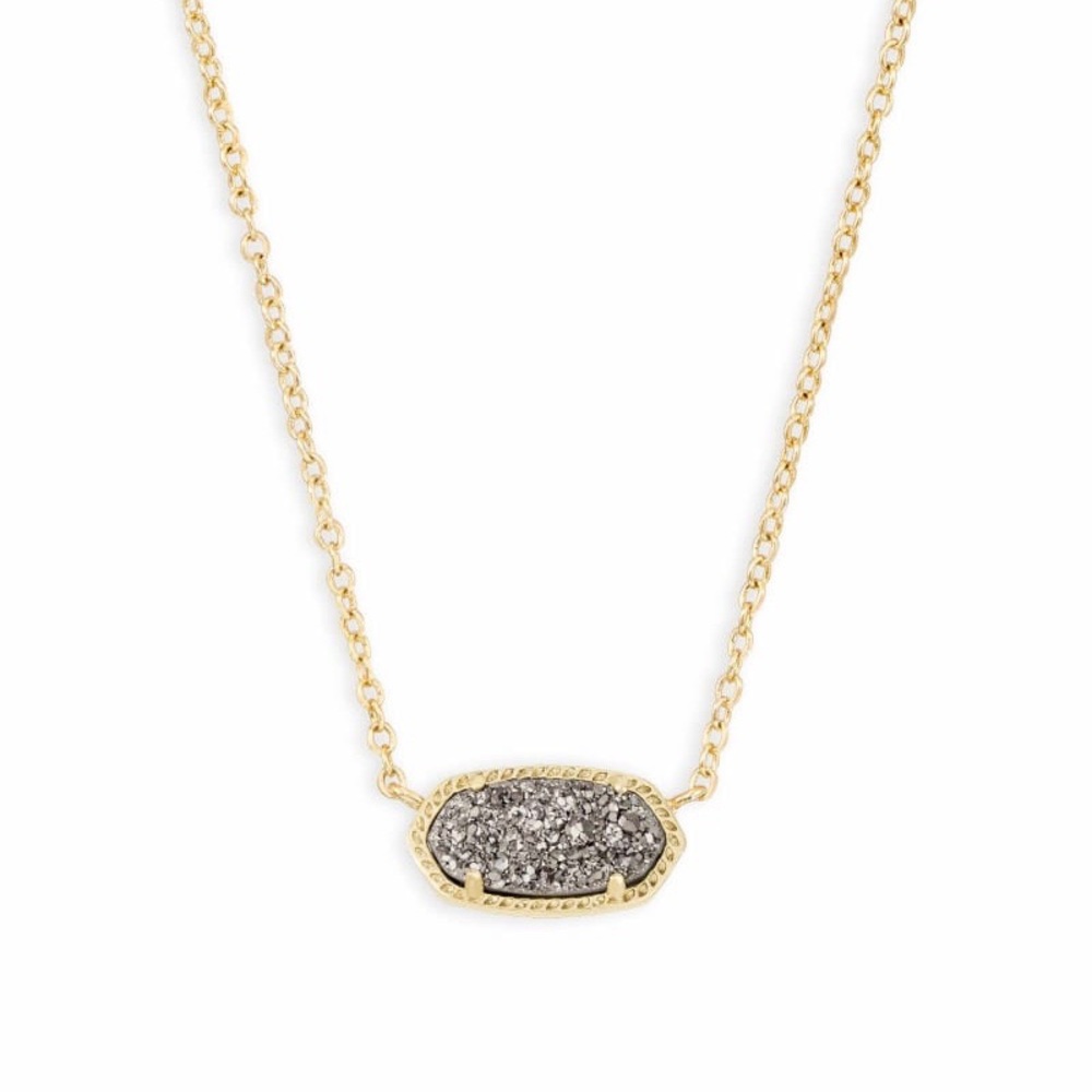 NWT Kendra Scott Elisa Gold Pendant Necklace in Platinum Grey Drusy
